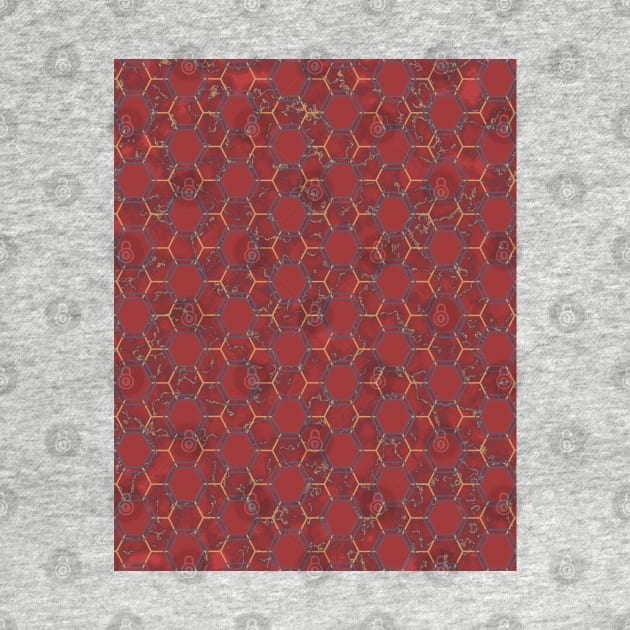 Hexagon Red Marble Pattern by Looly Elzayat